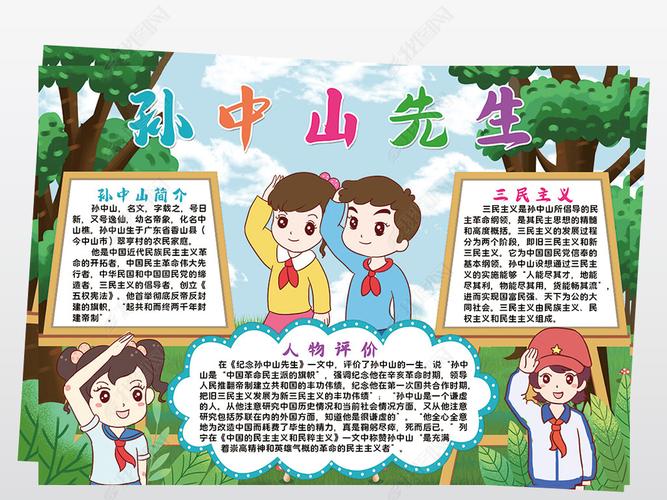 原创纪念孙中山先生小报模板中山诞辰线描手抄报素材版权可商用