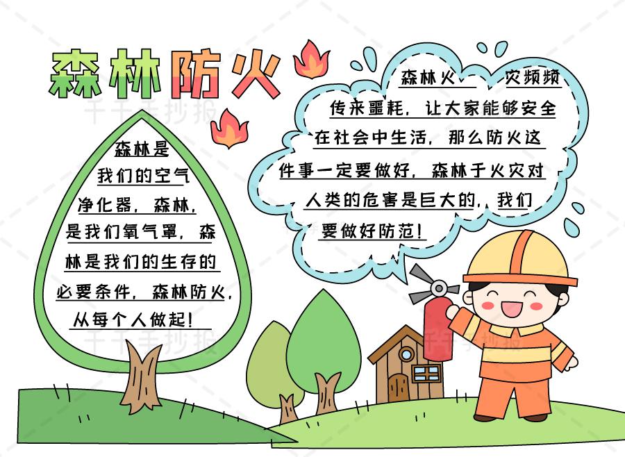 森林防火手抄报 简单小学生适用森林防火手抄报简笔画