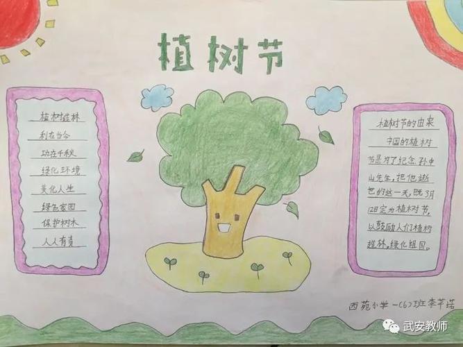 播种绿色西苑小学一六班植树节手抄报比赛二年二年级爱绿护绿手抄报