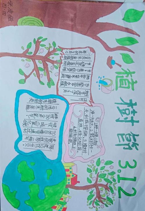 安仙小学四四雷锋中队小手拉大手之植树节手抄报