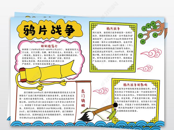 原创鸦片战争手抄报小学生虎门销烟电子小报模板版权可商用