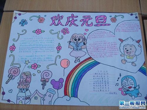 漂亮的欢庆元旦手抄报黑板报板报设计绘画吧-画画