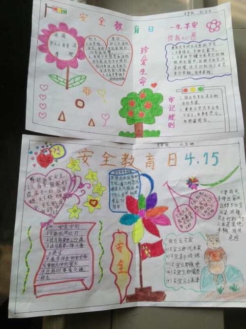 孩子们还制作了国家安全日的主题手抄报用他们的画笔把他们的