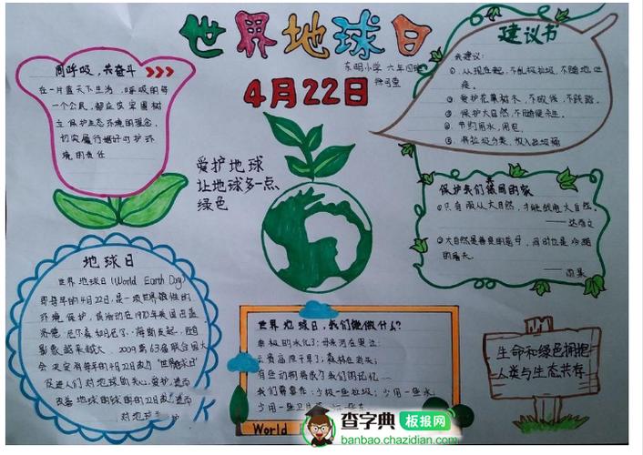 精美的中学生地球日手抄报设计|精美的中学生地球日手抄报图片 - 查