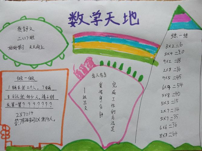 用数学妆点绘画二年级一班数学手抄报展示