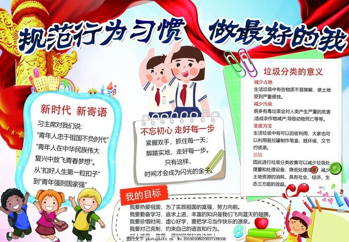 学习中小学生日常行为守则的手抄报图片行为规范手抄报小学生行为