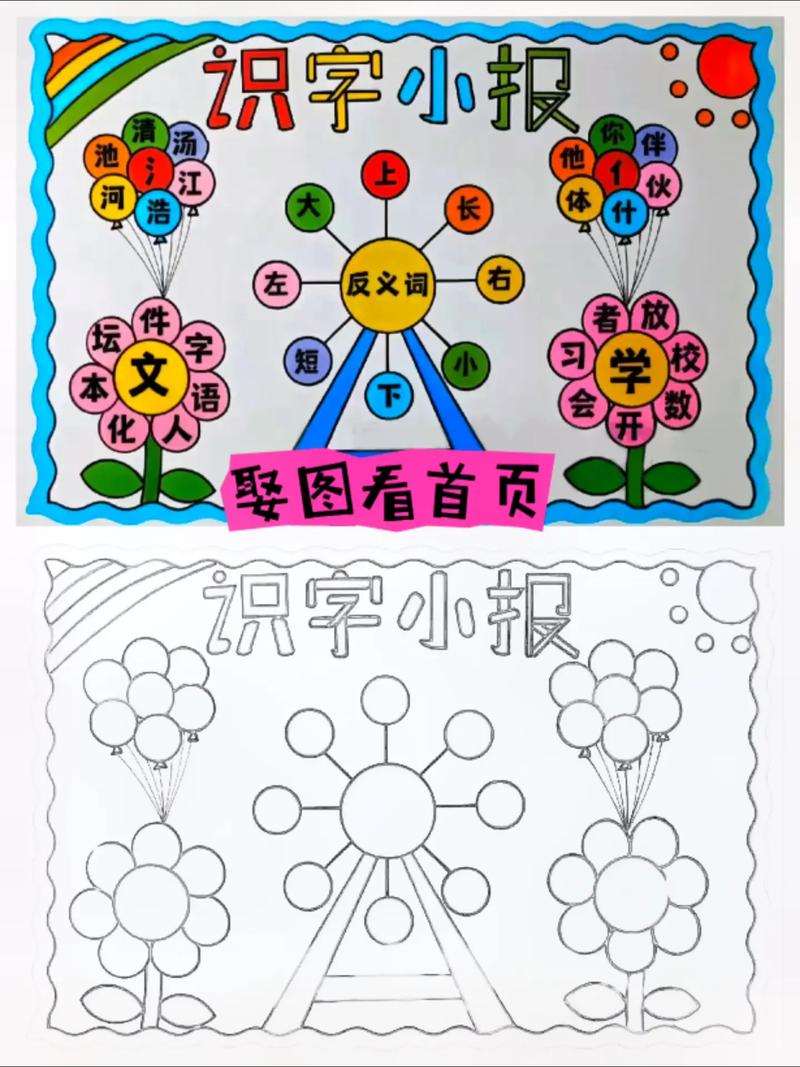 语文识字小报手抄报手抄报模板 手抄报 识字 儿童画 - 抖音