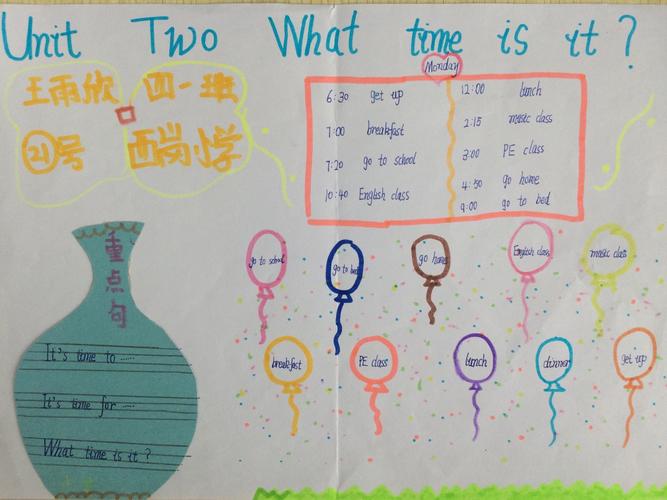 中原区西岗小学 四年级 unit 2 what time is it  英语手抄报