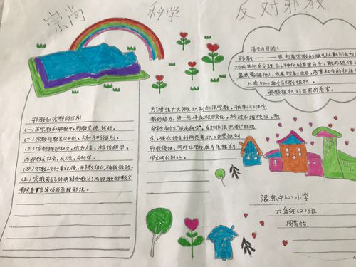 温泉中心小学各班开展了一次创建绿色校园远离非法宗教手抄报活动