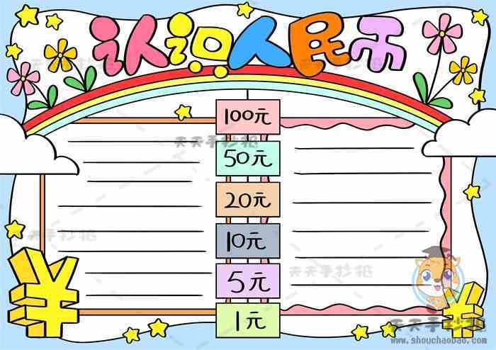 一年级认识人民币手抄报模板教程数学认识人民币手抄报内容写什么