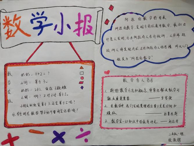 用数学妆点绘画二年级一班数学手抄报展示