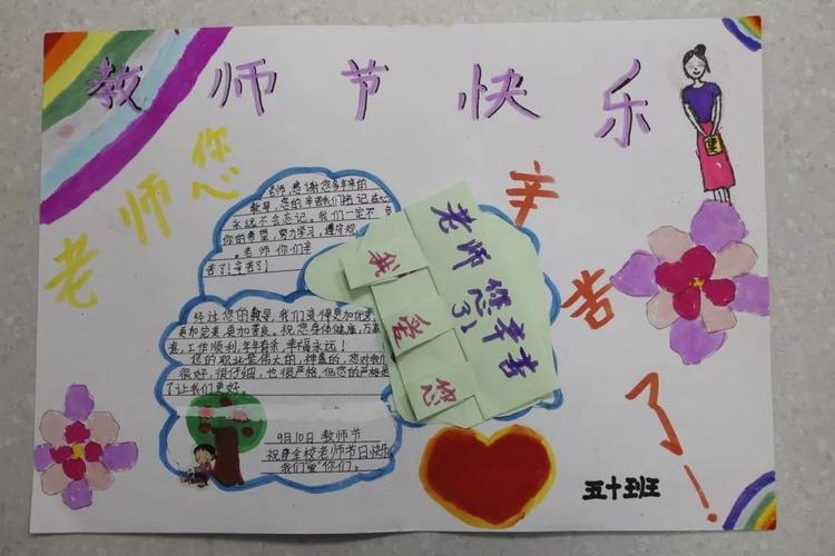 小学生们将自己对老师们的敬意和感恩之情用画笔绘制成手抄报作品让