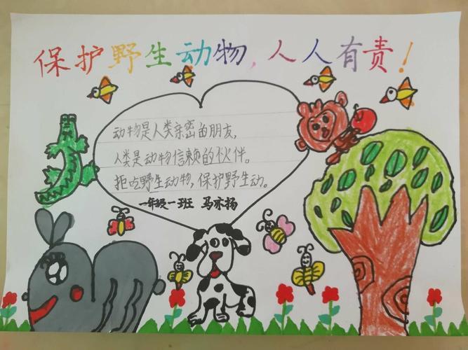 敬畏生命保护野生动物榆林高新小学一年级一班手抄报