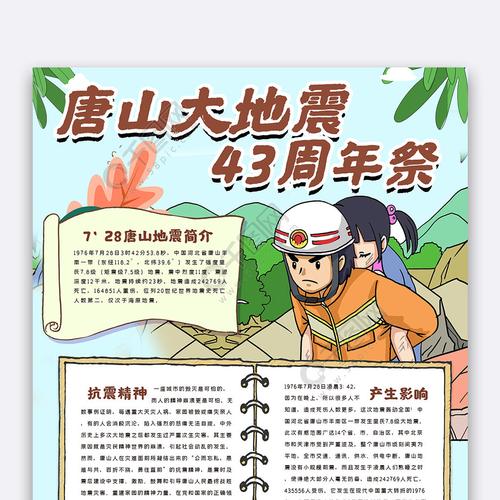 唐山大地震43周年祭手抄报