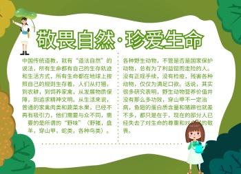 简约创意卡通敬畏自然珍爱生命手抄报