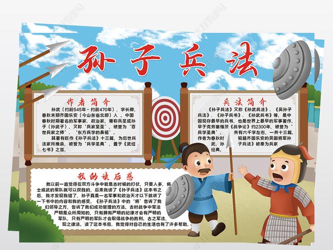 原创孙子兵法小报模板名著阅读线描手抄报素材-版权可商用