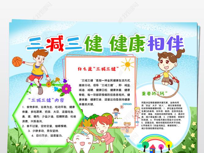 原创三减三健手抄报三减三健健康相伴宣传手抄报模板版权可商用