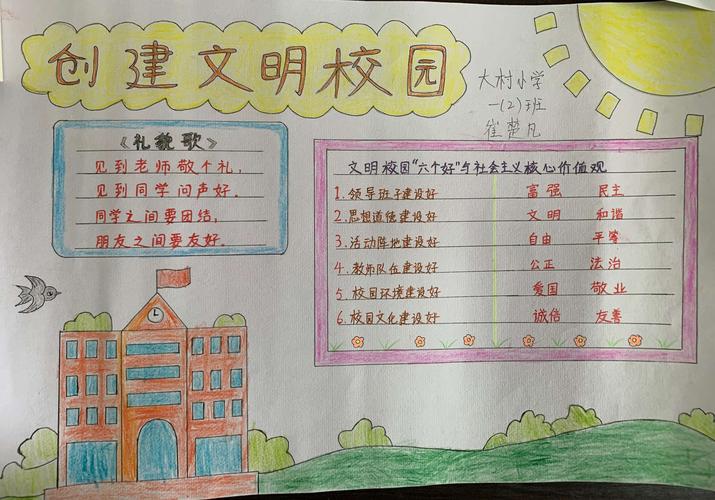 霞洞镇大村小学共迎国庆中秋携手创文创卫手抄报比赛