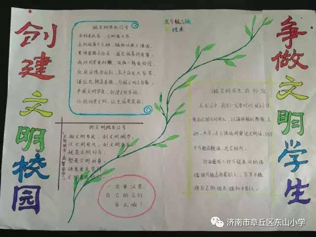 章丘创城进行时教体局东山小学手抄报话文明