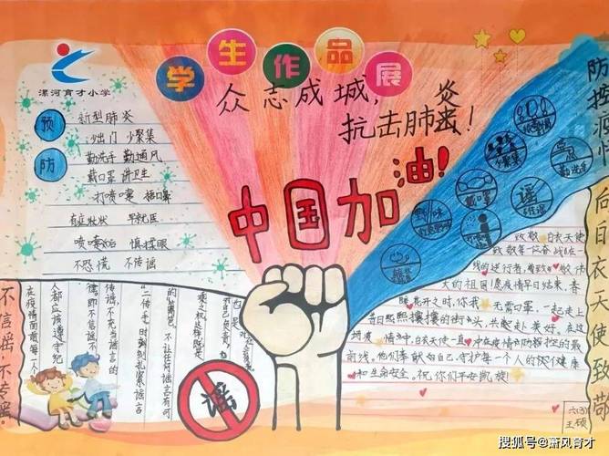 童心协力抗疫有我漯河育才小学抗击疫情主题手抄报展