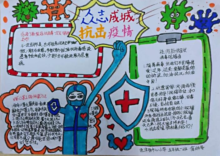 手抄报篇同心抗疫中国加油饶洋镇中心小学校本部学生书画征文