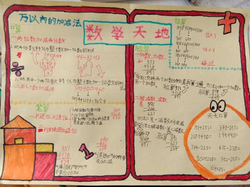 二年级一班和二班的学子们制作《万以内加减法的趣味数学手抄报》一期