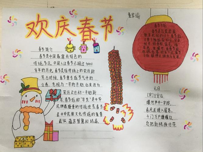 围子小学4.4寒假优秀作业展示春节手抄报