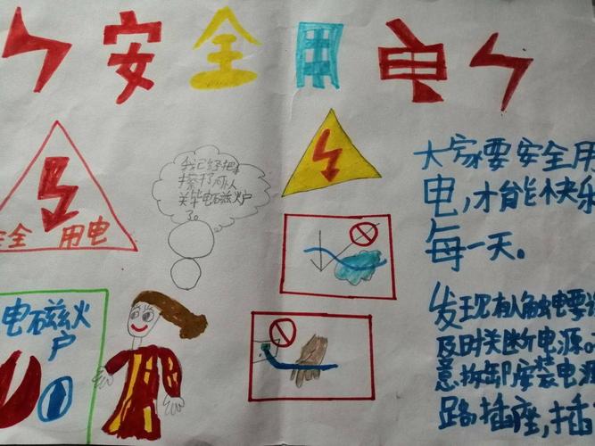 安全用电任固镇岳儿寨中心小学二1班手抄报展示