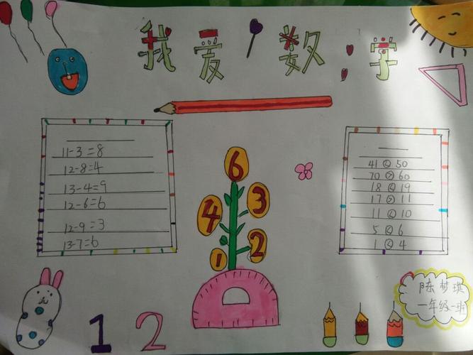 财源路校区一年级一班数学优秀手抄报展示走进数学世界探索数学