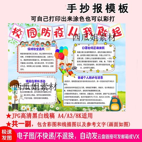 校园防疫从我做起手抄报模板电子版小学生专用素材儿童小报方法消