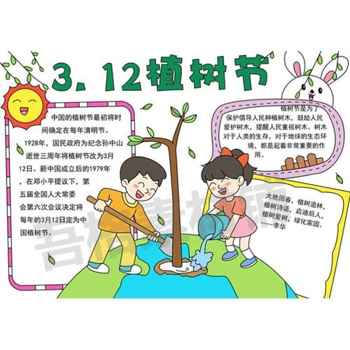 植树节儿童画模板电子版小学生春天爱绿保护环境手抄报线描a3a48k