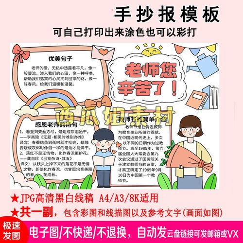 老师您辛苦了我手抄报模板中小学生电子小报尊师重教难忘师恩绘画