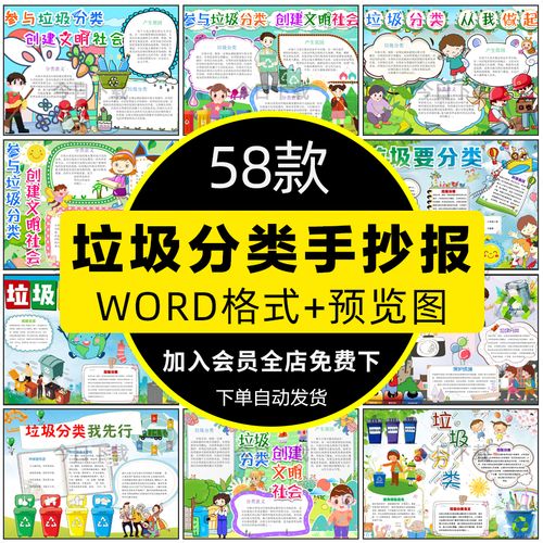 垃圾分类电子版小报模板小学生保护生态环境绿色环保手抄报a4线稿