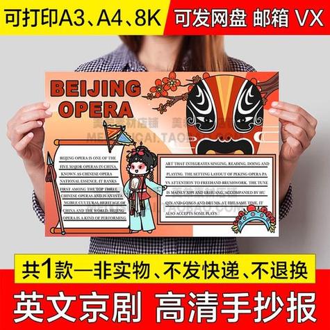 英语京剧手抄报小学生电子小报中国戏曲国粹京剧英文版a4模板a38k