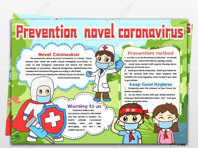 原创预防新型冠状病毒小报新冠肺炎疫情英文英语介绍小报手抄报模板