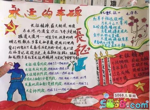 5068儿童网 手抄报 小学生手抄报 永远的丰碑 长征精神薪火相传