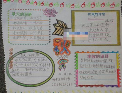 关于小学生秋天亲子共劳动的手抄报 小学生秋天手抄报