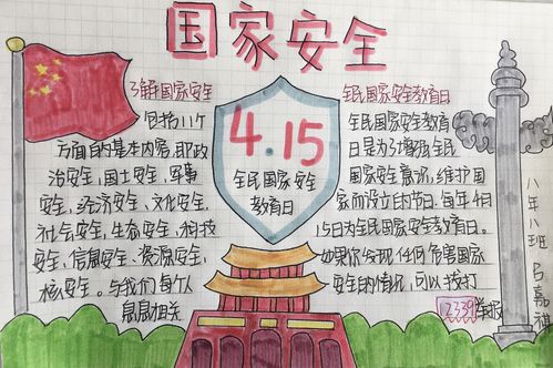 拿起画笔通过自己学习到的国家安全方面的知识认真制做起手抄报