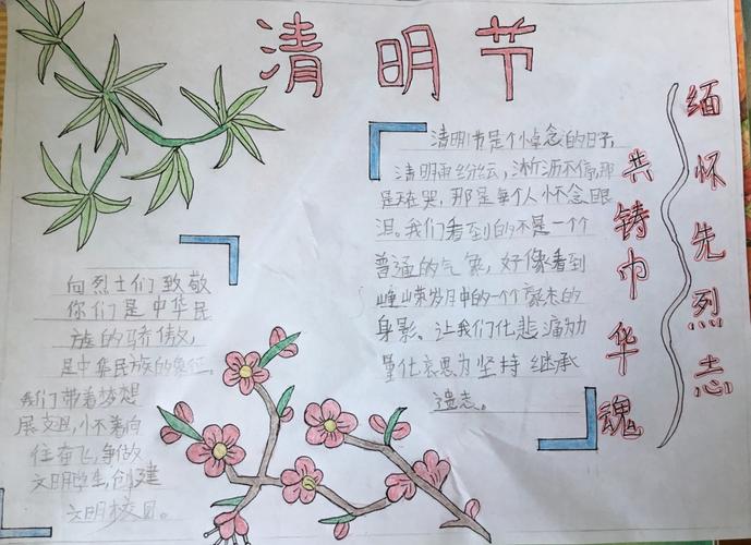 清明节里祭英烈手抄报上画情思.