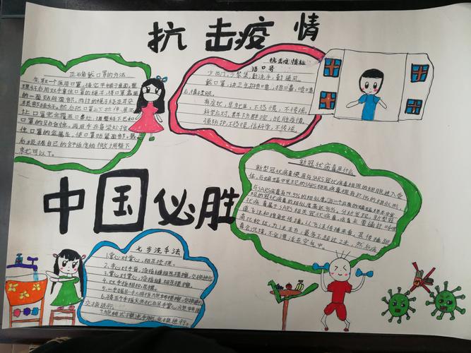 麻栗坡县第一小学三年级学生举行抗击疫情中国必胜手抄报比赛活动