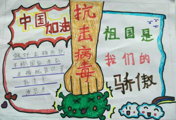 画出心声 为祖国祈福轩辕路小学开展防控疫情主题手抄报活动