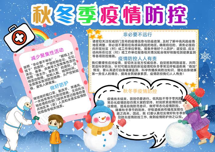 卡通蓝色雪天背景秋冬季疫情防控小报手抄报