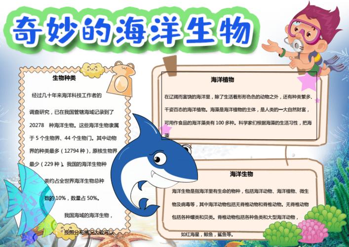 奇妙的海洋生物无脊椎word手抄报.docx 1页