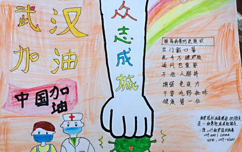 手抄报篇同心抗疫中国加油饶洋镇中心小学校本部学生书画征文