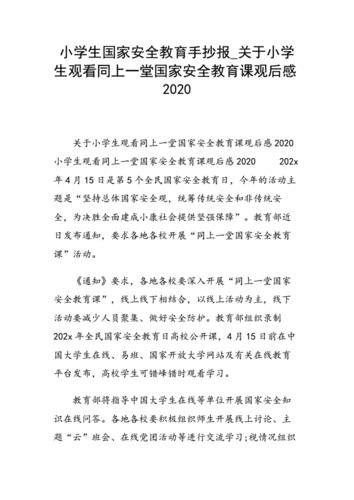 安全教育手抄报关于小学生观看同上一堂国家安全教育课观后感2020