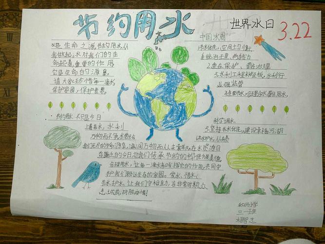 和兴小学三一班的学生制作了精美的手抄报弘扬节约用水保护环境的