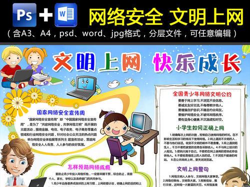 wordps文明上网小报网络安全小报快乐成长手抄报电子