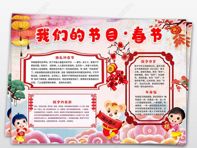 原创2020春节小报新年鼠年习俗手抄报我们的节日春节电子小报版权可