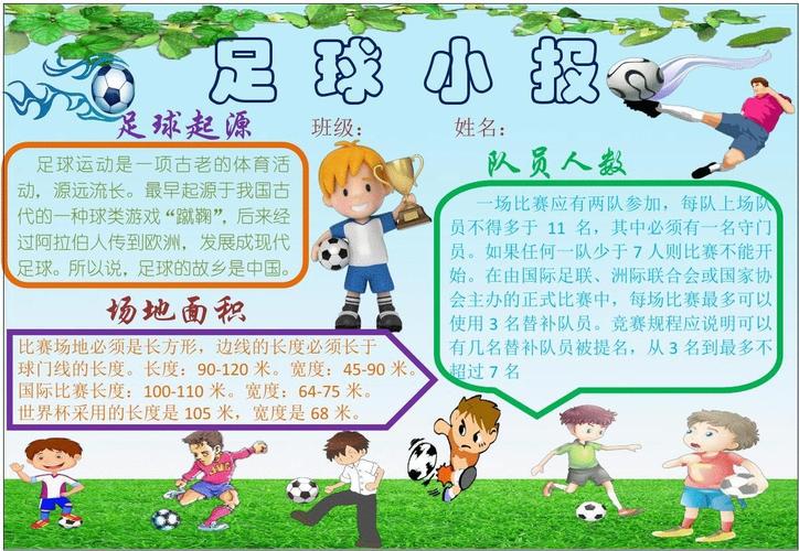 足球小报 中小学生快乐足球运动小报 a4横排 电子小报手抄报word模板