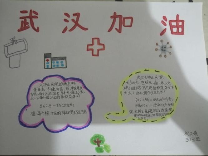 迎宾路小学五年级3班数学第二小组抗疫情手抄报